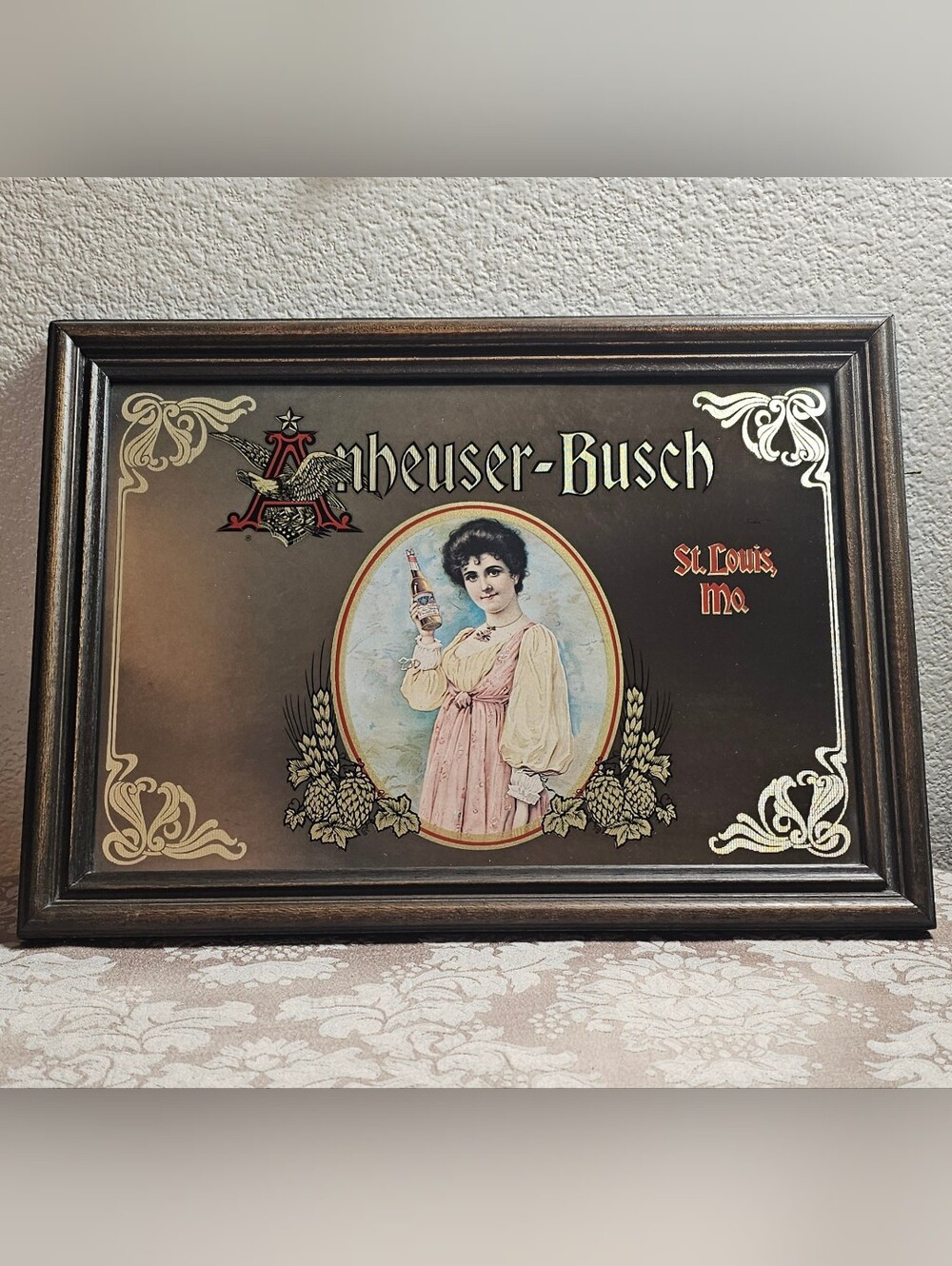 Anheuser-Busch Beer Advertising Framed Bar Mirror St Louis Gibson Girl Victorian